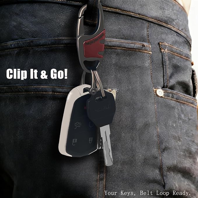 Keychain with Carabiner Clip, 4 Heavy Duty Key Rings and D Ring - Image 3