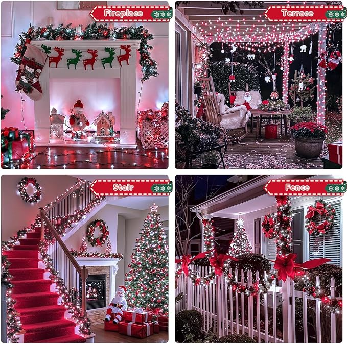JMEXSUSS 66ft 200 LED Red and White Christmas Lights, Outdoor String Plug-in - Image 7