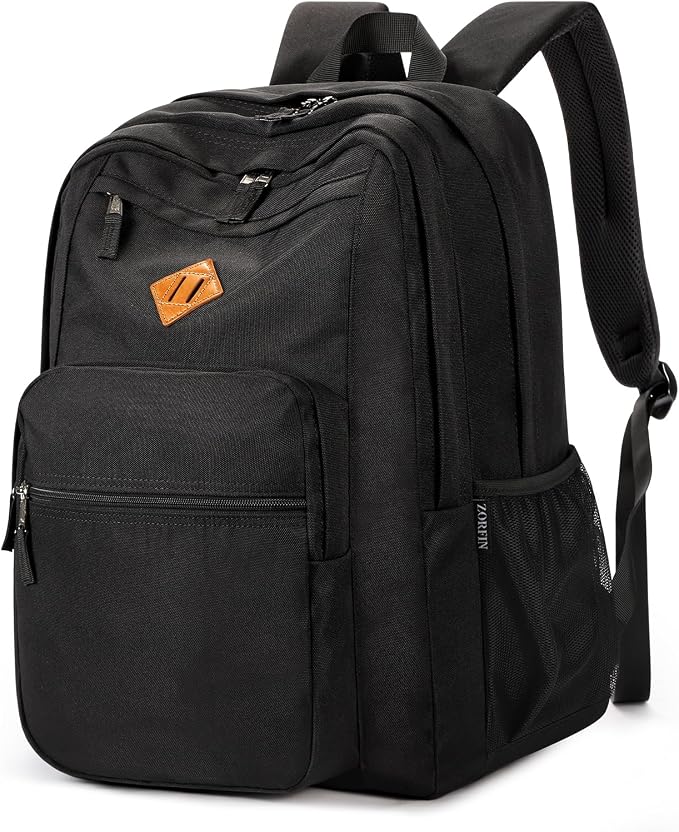 ZORFIN 26L Black Backpack for College, and Travel: Water Resistant Bookbag by ZORFIN-SimpleYetChic