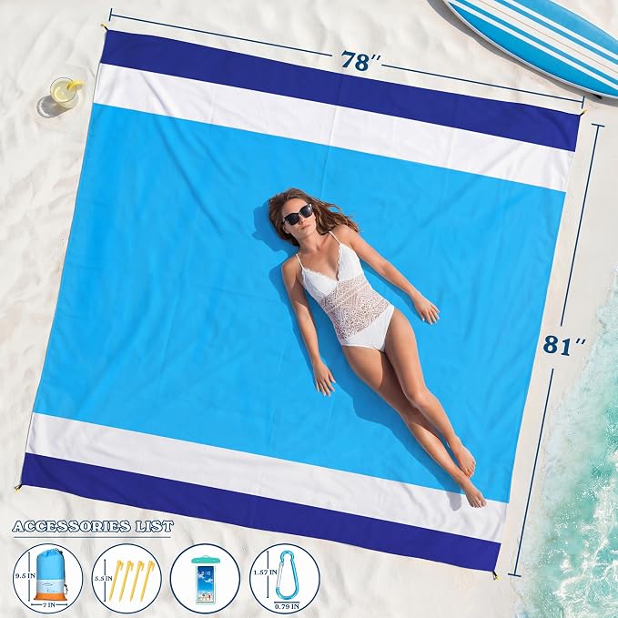 Famstar Beach Blanket Oversized Extra Large 78" X 81", Waterproof Sandproof - Image 2