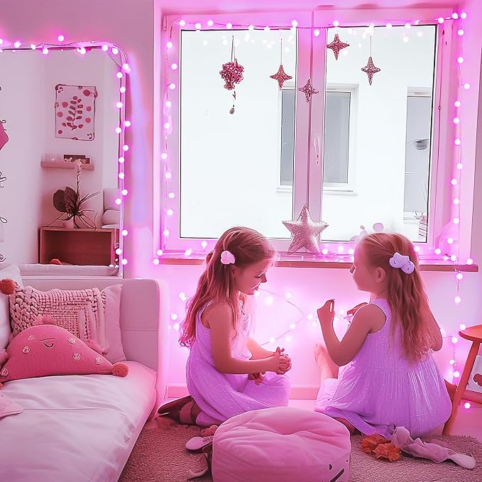 JMEXSUSS 100 LED Pink String Lights Indoor, 33 ft Connectable Globe Pink Lights - Image 7