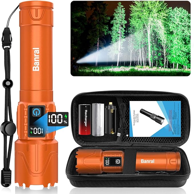 Rechargeable Tactical Flashlights 2000 High Lumens - 5000mAh Super Bright LED by Banral