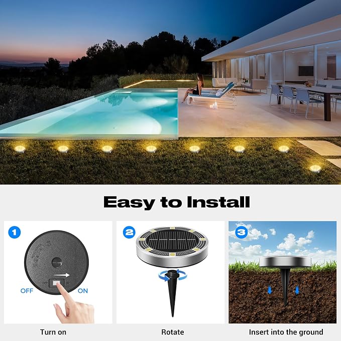 Peasur Mini Solar Ground Lights Outdoor, 12 Pack Flat Solar Powered Disc Lights - Image 4