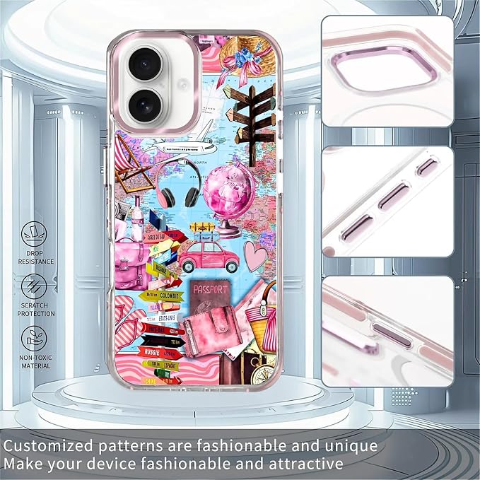 Case for iPhone 16, Cover Holiday Trip World Map Phone Case Design，for Women - Image 2