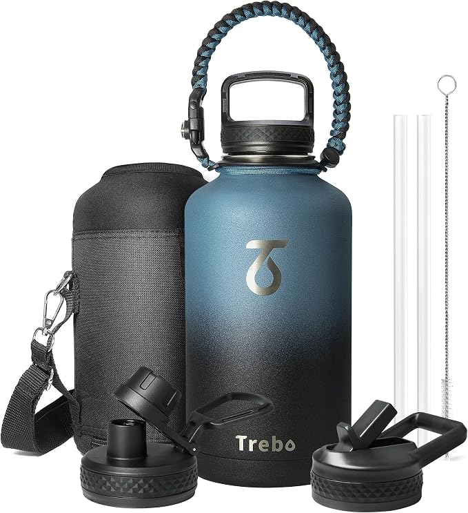 Trebo Water Bottle 64oz with Paracord Handle, Half Gallon Large Vacuum Triple by StayHotStayColdStayGreen