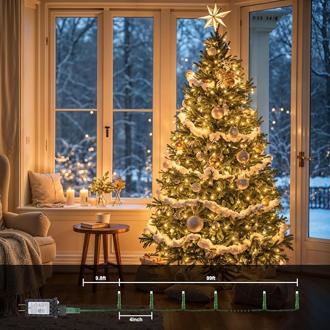 ASENEK 99FT 300 LED Christmas String Lights End-to-End Plug 8 Modes Indoor - Image 7