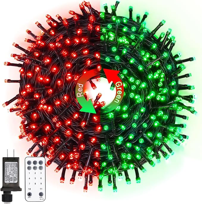 JMEXSUSS 200 LED Christmas Lights Outdoor, 66ft Red and Green String Lights by JMEXSUSS
