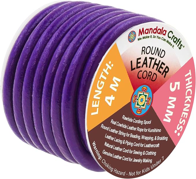 Mandala Crafts Round Genuine Purple Leather Cord by MandalaCrafts