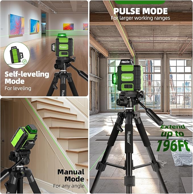 Huepar Laser Level 360° with Tall Tripod, Self Leveling Rechargeable Lazer - Image 3