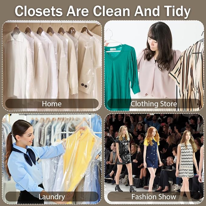 50 Pack 71 Inch Clear Plastic Garment Bag, Extra Long Dry Cleaning Bag - Image 5