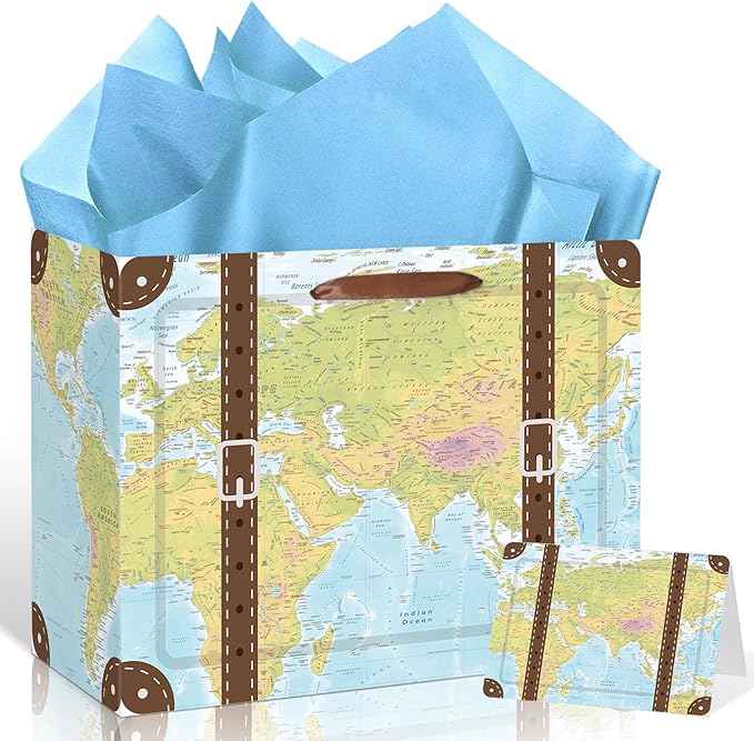 Vintage Suitcase Gift Bag Travel Birthday Wrapping Paper Bag by Innovoscape