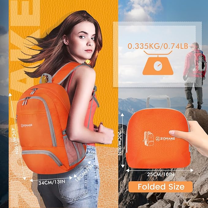 ZOMAKE Lightweight Packable Backpack 30L, Foldable Hiking Backpacks Water - Image 2