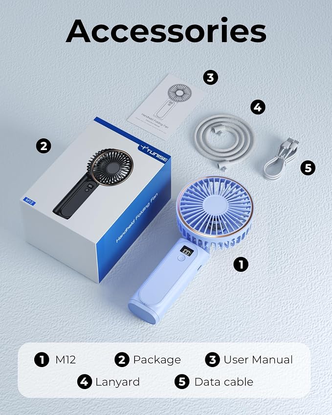 TUNISE Portable Handheld Fan, Portable Fan Rechargeable, 180° Adjustable - Image 8