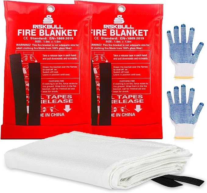 Emergency Fire Blanket for Home and Kitchen 2 Pack 40” x 40” Fiberglass Fire by Riskbull