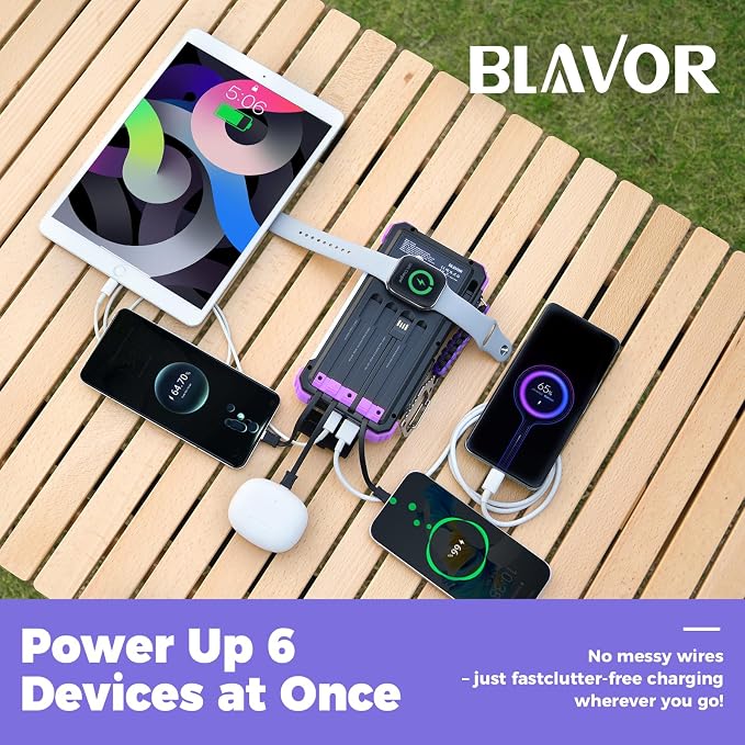 BLAVOR Solar Power Bank 20000mAh Built-in Cables, Wireless Charger - Image 2