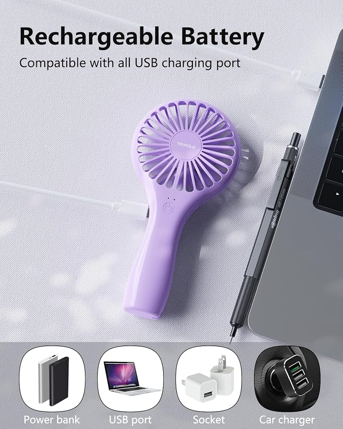 TriPole Handheld Mini Portable Fan, Personal Battery Travel Fan - Image 5