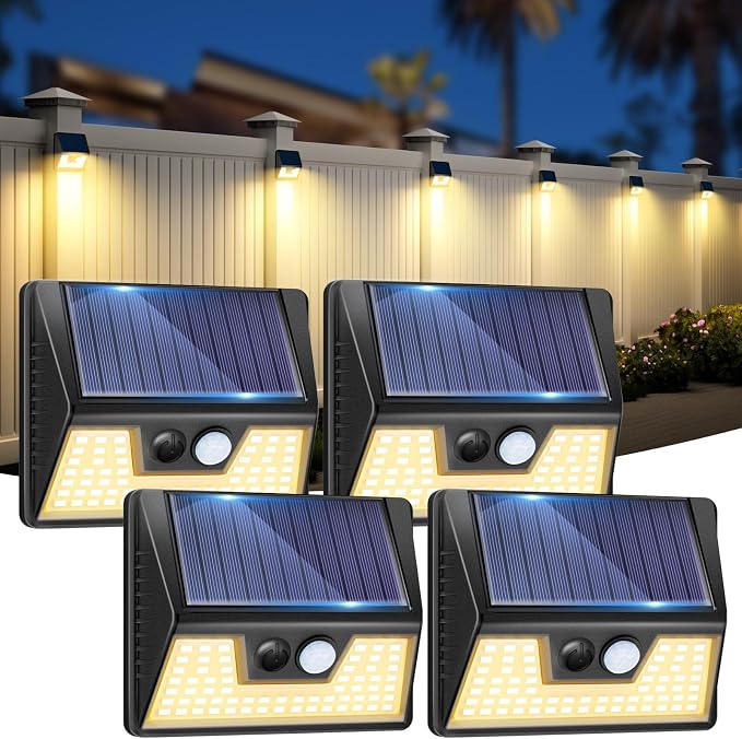 Vighep 4 Pack Solar Fence Lights, Waterproof Motion Sensor Deck Outdoor by Vighep