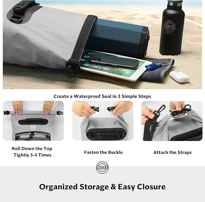 STOVER 5/10/25/30/40/55L Waterproof Dry Bag- Roll-Top Backpack w/Phone Case- - Image 5