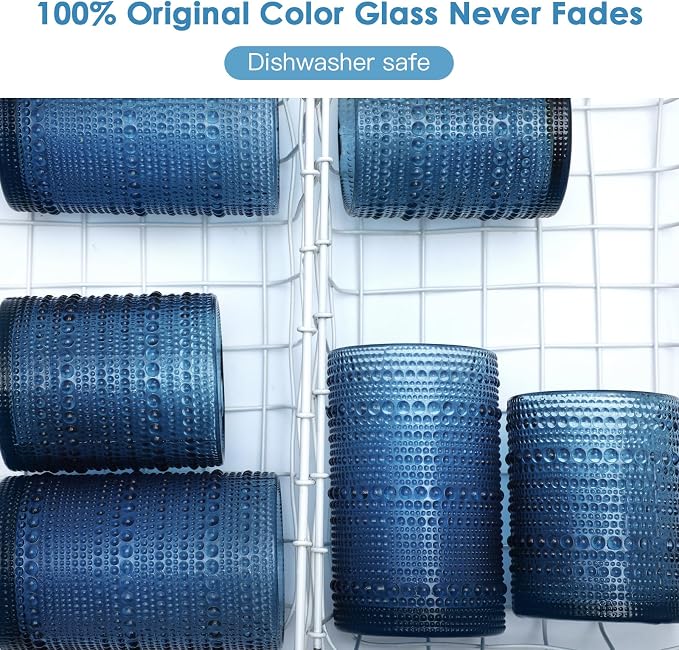 KMIGRUAN Large Hobnail Drinking Glasses Set of 6, 15oz Blue Vintage Glassware - Image 5