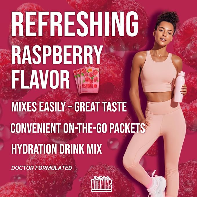 Dr. Price’s Electrolytes Powder Packets – Raspberry, 60 Packets | Sugar Free - Image 6