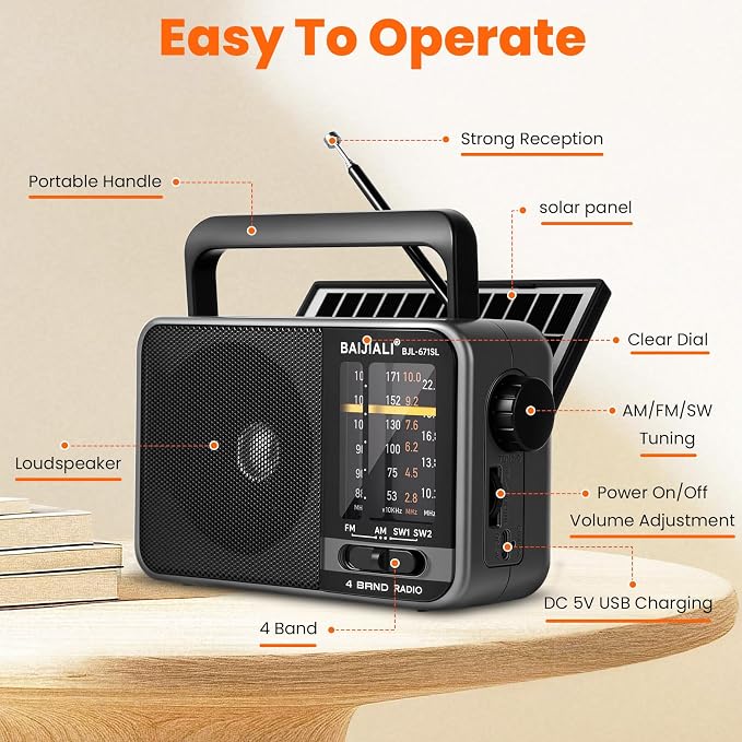 Solar-Powered Portable Radio, AM/FM/SW Radio - Image 4