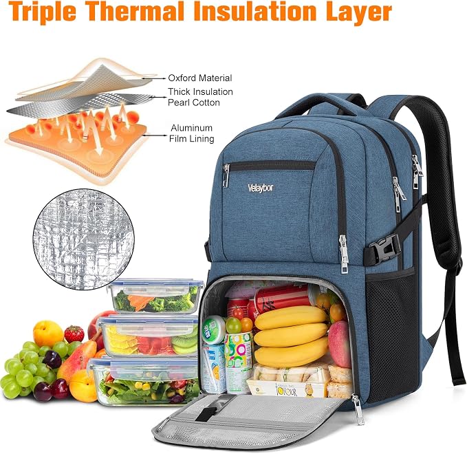 Insulated Lunch Backpack Fit 17" Laptop, Work Backpack - Image 3
