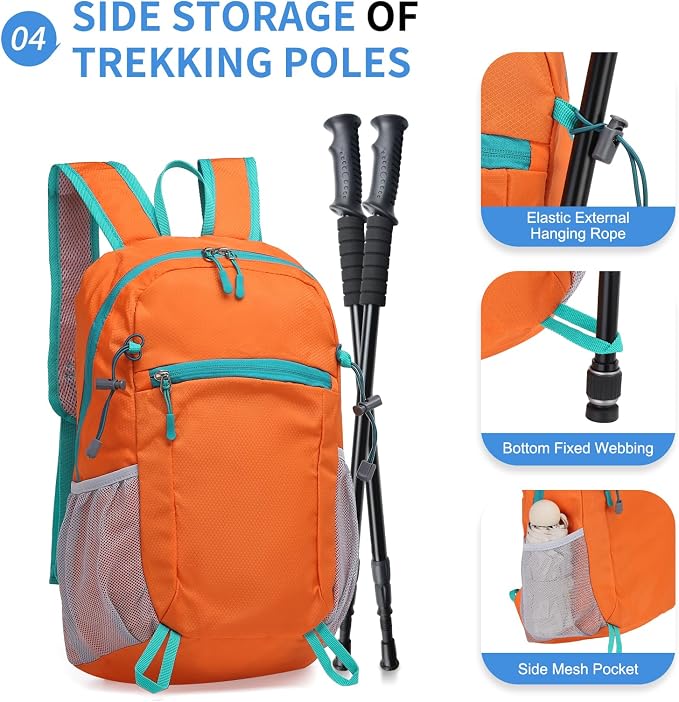 Hiking Daypack Packable, Camping Backpack Water Resistant Lightweight Polyester - Image 5