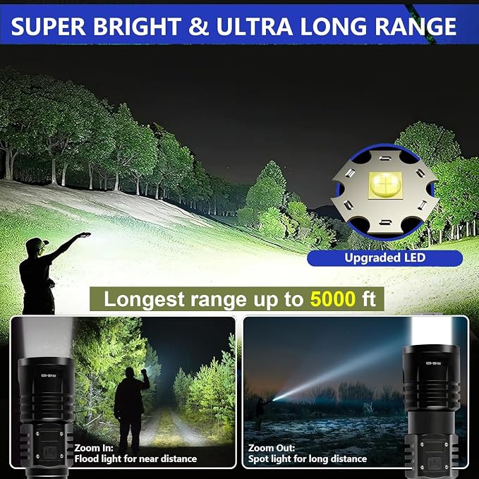 Rechargeable LED Flashlights High Lumens, 10000mAh High Powered Waterproof - Image 2
