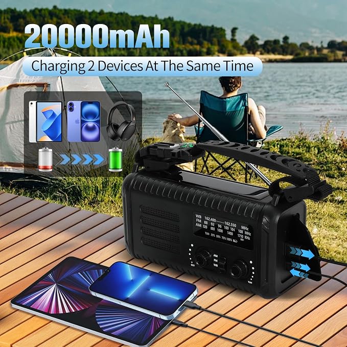 20000mAh Emergency Crank Radio, NOAA/AM/FM Portable Weather Radio, Solar Hand - Image 2