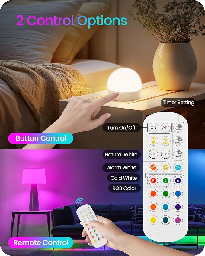 Rechargeable Light Bulbs with Remote Control, 2 Pack E12 Base Battery Operated - Image 8