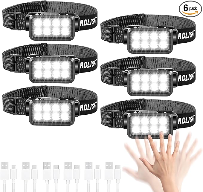 VZZNN 6 Pack Rechargeable Headlamp, Super Bright LED Head Flashlight by VZZNN