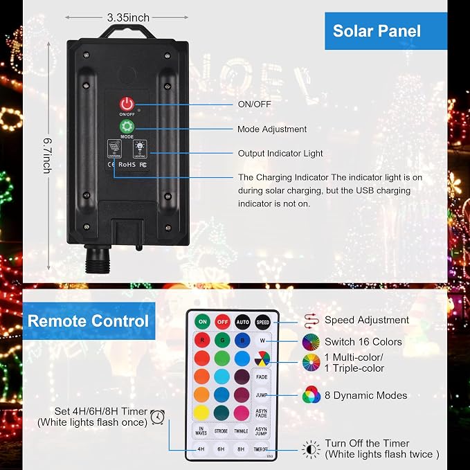 XEWEA Solar String Lights Outdoor, 16Colors 66LED 39Ft Waterproof Outdoor - Image 3