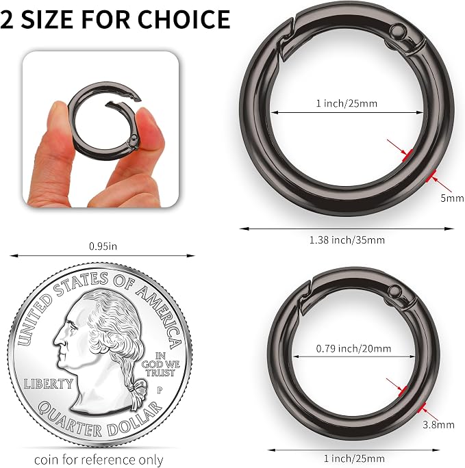 Gkeygo Key Ring Clip, 4/5 Inch Keychain Rings, 8 Pack Round Carabiner Clip - Image 4