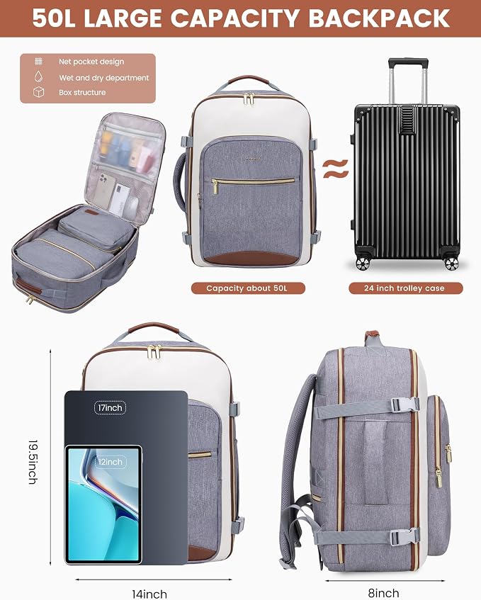 LOVEVOOK 50L Travel Backpack for Women & Men, Airline Approved Carry On Luggage - Image 3
