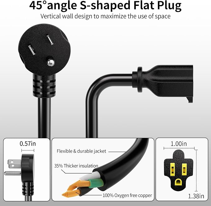 Vockjour 3 FT 3 Pack Black Low Profile Flat Plug 14 Gauge Heavy Duty Extension - Image 5