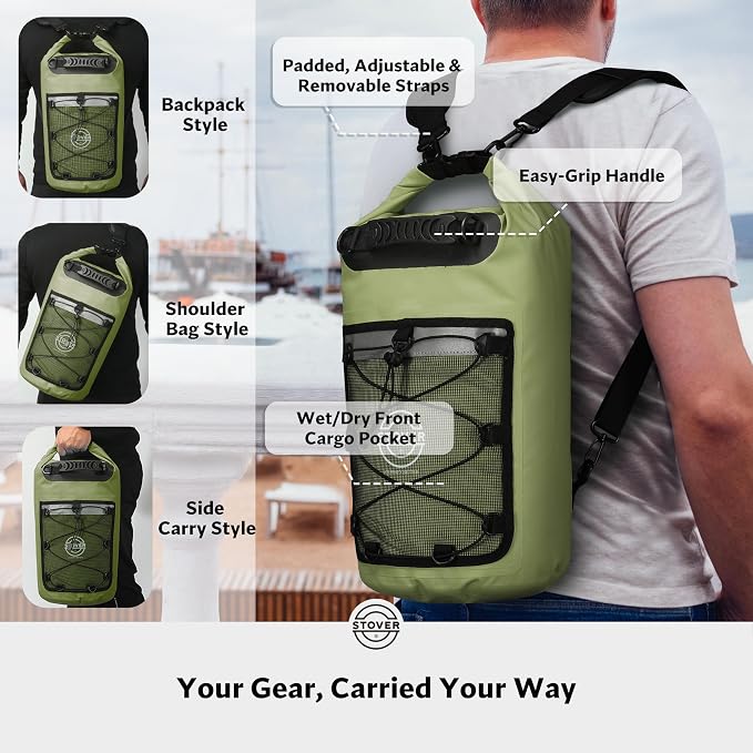 STOVER 5/10/25/30/40/55L Waterproof Dry Bag- Roll-Top Backpack w/Phone Case- - Image 3