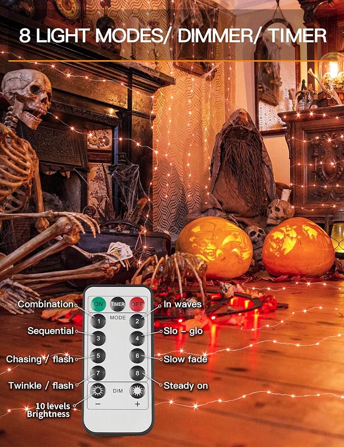 suddus Halloween Lights Battery Operated, 33ft 100 LED Orange String Lights - Image 3