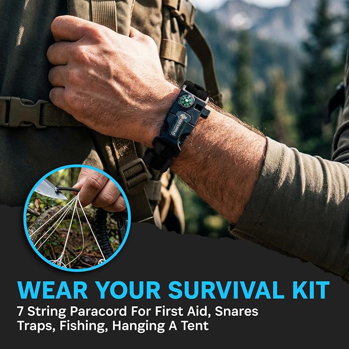 Paracord Bracelet Compass Hiking Survival Kit Emergency Whistle Fire Starter - Image 6