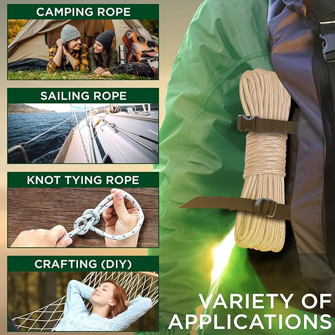 TECEUM Rope – 90 Feet x 1/4 Inch – Beige – Strong All-Purpose Utility Rope – - Image 5