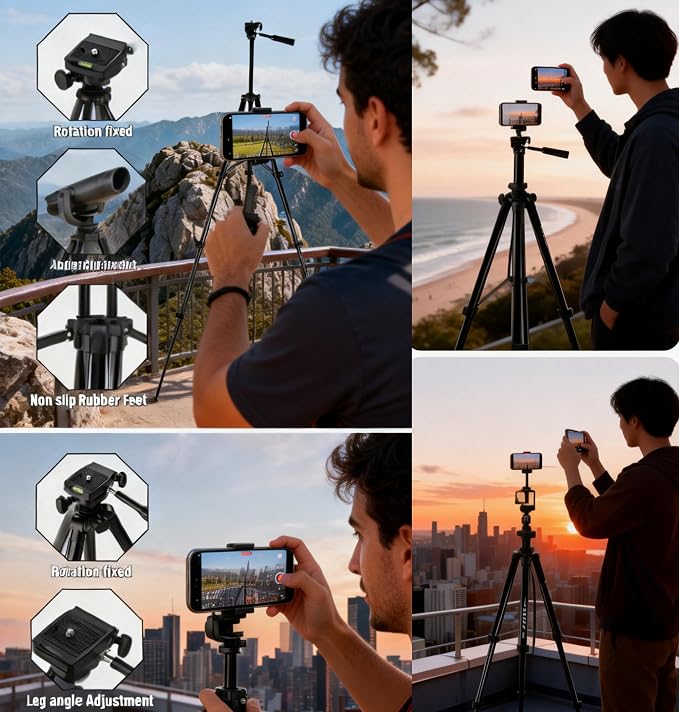 55" Aluminum Phone & Camera Tripod, Extendable Cell Phone Tripod Stand - Image 8