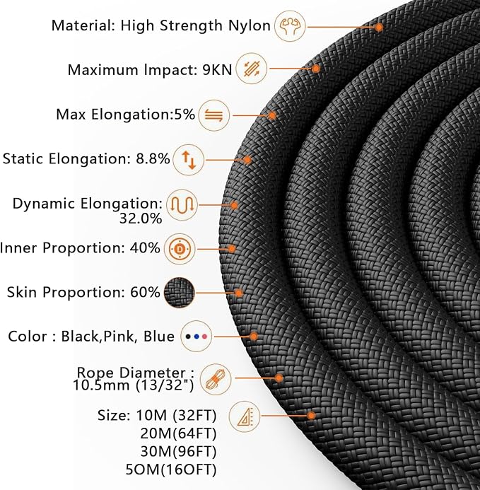 X XBEN Outdoor Climbing Rope 10M 20M 30M 50M 70M 152M 352M Static Rock Climbing - Image 3
