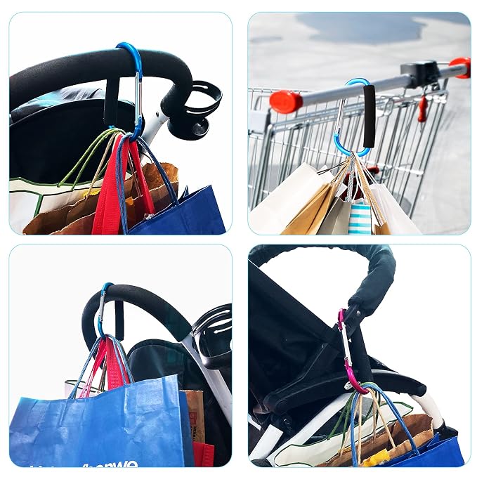 4 Pack Large Carabiner 5.5" D Style Click and Carry Bag Carrier Stroller Hooks - Image 5
