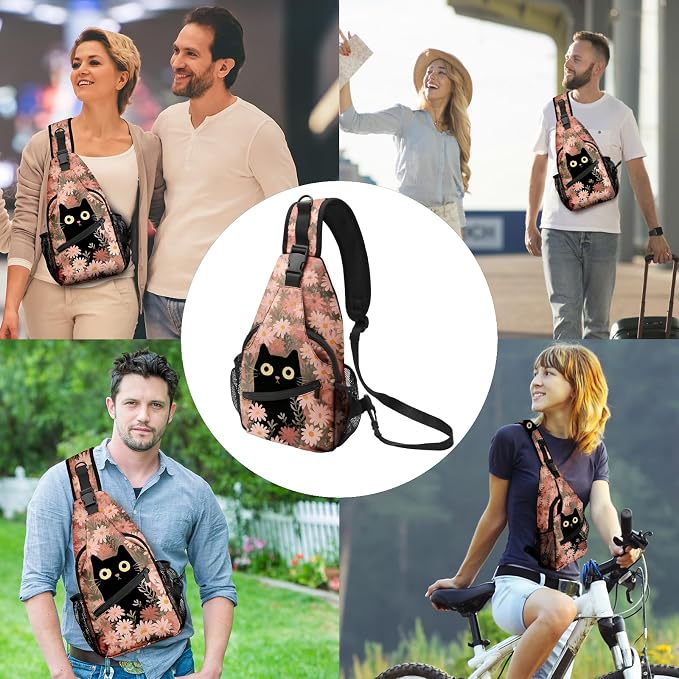 FyLybois Cat Sling Bag for Women Lightweight Crossbody Backpack Casual Daypack - Image 2