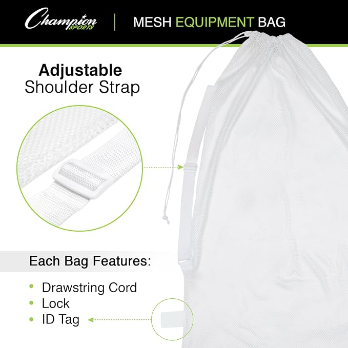 Champion Sports Mesh Equipment Bag – Heavy-Duty Nylon Drawstring Bag - Image 6
