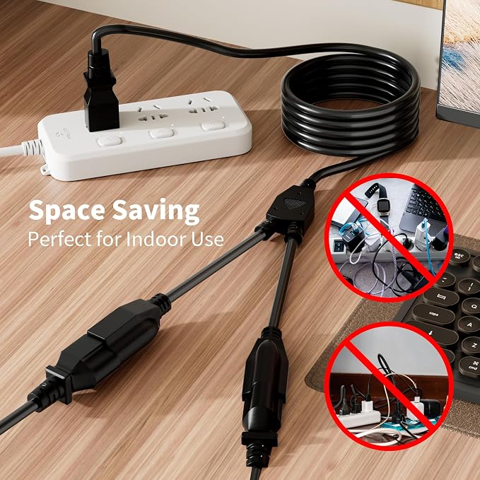 2 Way Power Cord Splitter Cable 10 Ft-3 Prong 1 to 2 Extension Cord-Outlet - Image 5