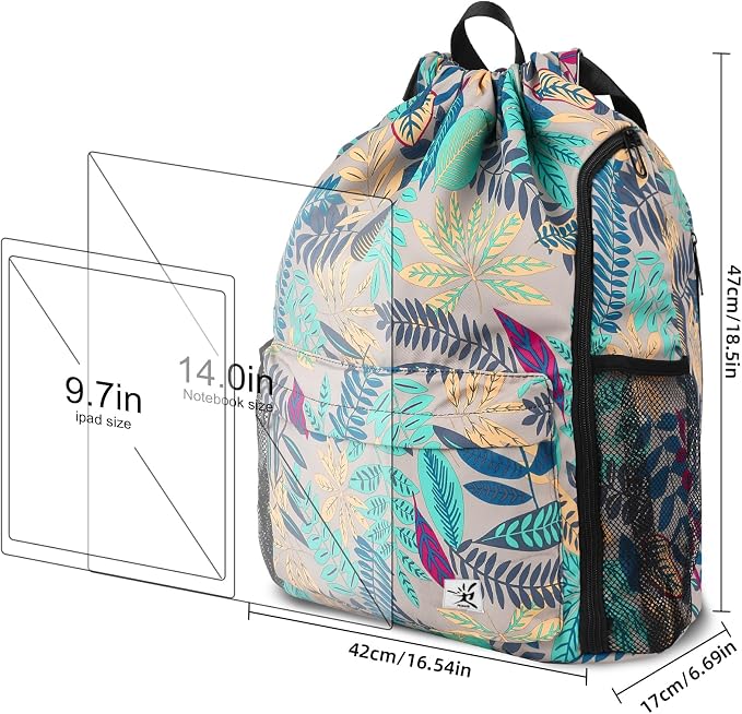 Drawstring Backpack with Mesh Pockets String Gym Bag Sackpack Sandproof Water - Image 7
