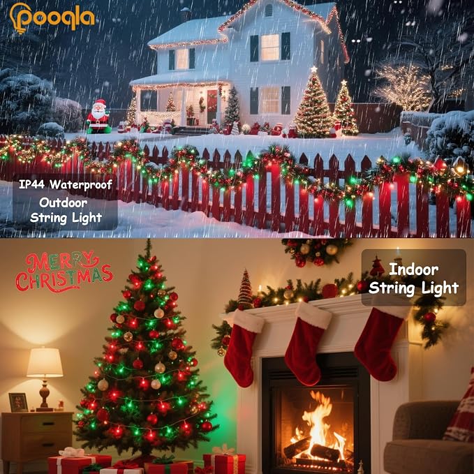 Red and Green Christmas String Lights, 66 ft 200 LED Christmas Lights Plug in - Image 3