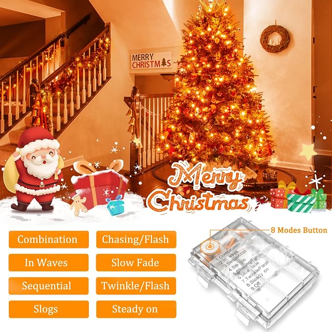 JMEXSUSS 33ft 100 LED Orange Christmas Lights, Battery Operated Christmas Lights - Image 2