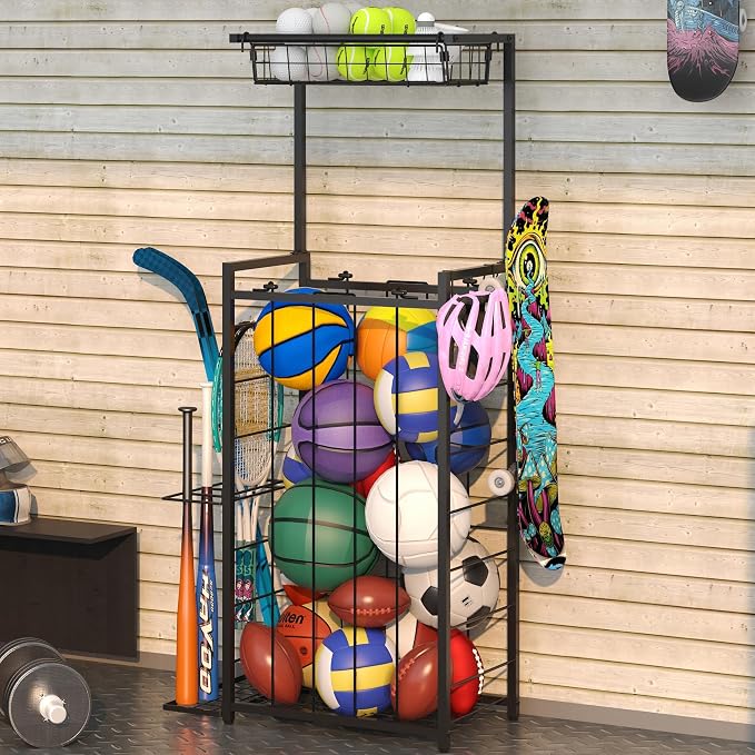 Sports Equipment Organizer, Small Garage Ball Storage Rack - Image 9