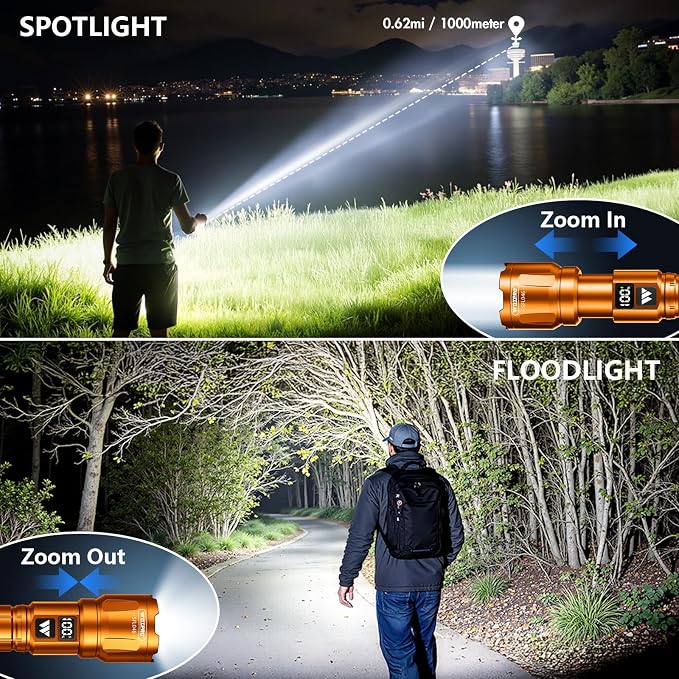 WdtPro LED Rechargeable Flashlight 2 Pack, Super Bright Zoomable 6000 Lumens - Image 2